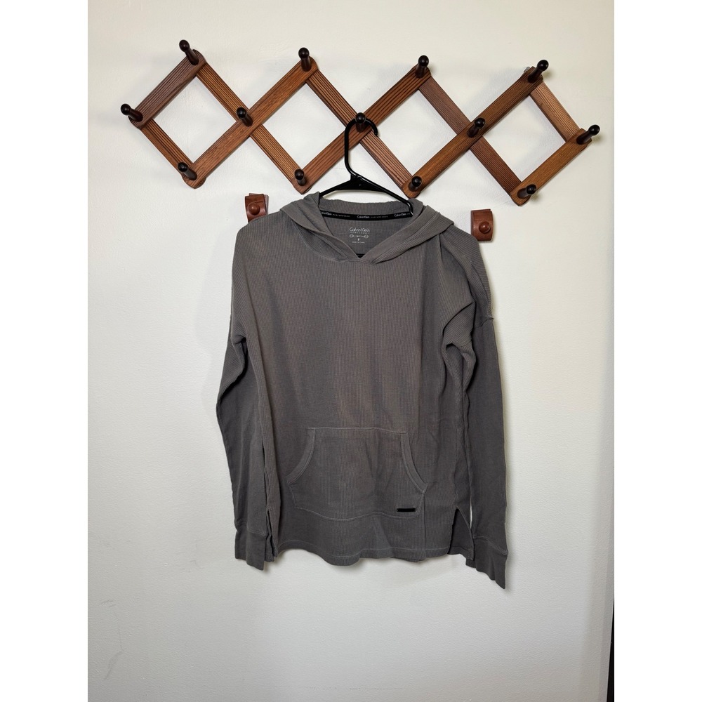 Calvin Klein Performance Womens Gray Waffle Knit Thermal Hoodie Sweatshirt Small